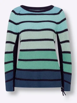 Pullover|heine Streifenpullover im Patentstrick salbei-marine-geringelt