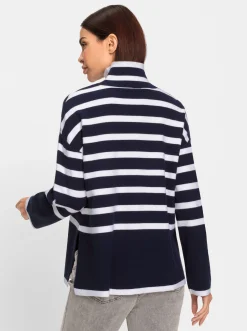 Pullover|heine Streifenpullover mit Stehkragen marine-ecru-geringelt