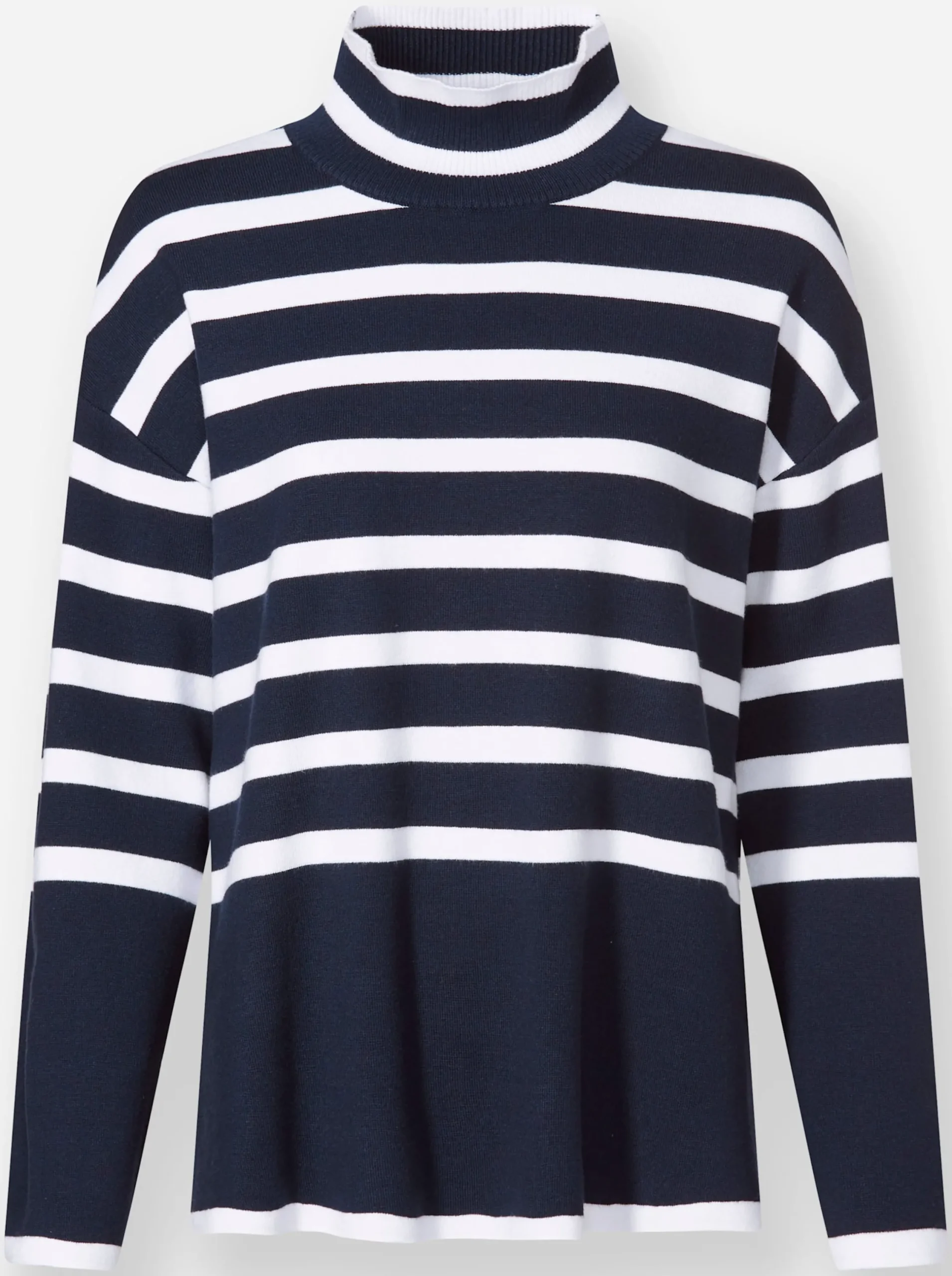Pullover|heine Streifenpullover mit Stehkragen marine-ecru-geringelt