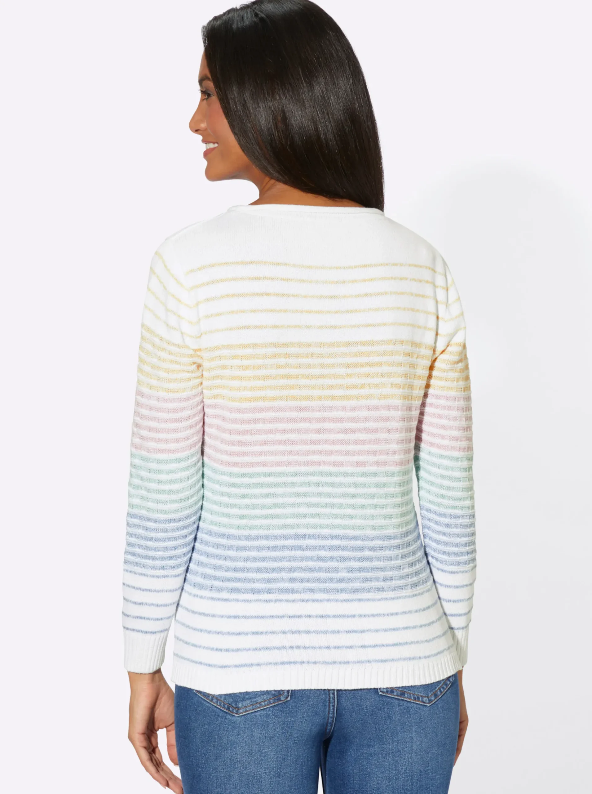 Pullover| Streifenpullover mit Strickmustern mint-rosé-gestreift