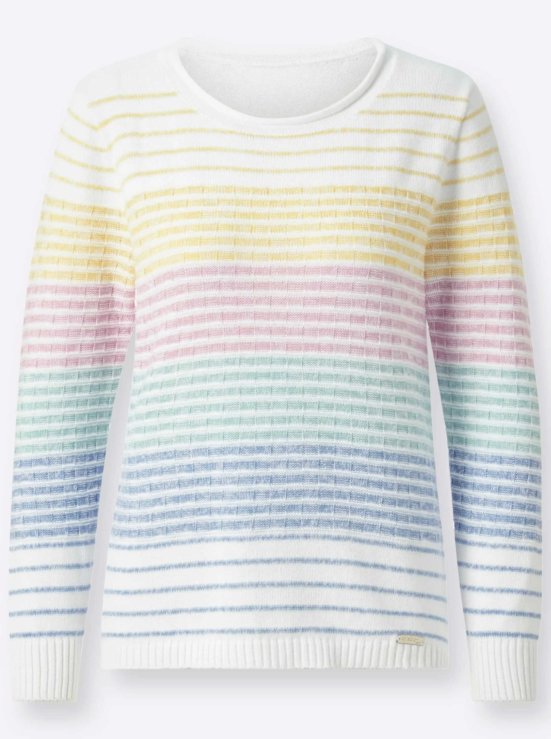 Pullover| Streifenpullover mit Strickmustern mint-rosé-gestreift
