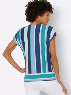Strandmode| Streifenshirt in mehrfarbigem Mix weiß-royalblau-gestreift