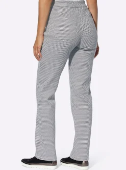 Hosen| Stretch-Hose in knitterarmer Koffer-Qualität anthrazit-ecru-gemustert