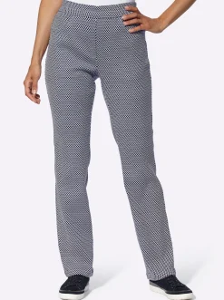 Hosen| Stretch-Hose in knitterarmer Koffer-Qualität marine-ecru-gemustert