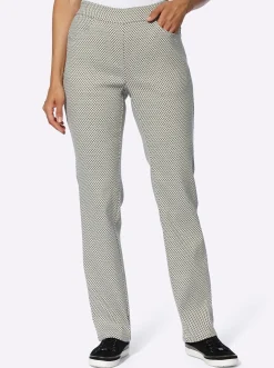 Hosen| Stretch-Hose in knitterarmer Koffer-Qualität khaki-ecru-gemustert