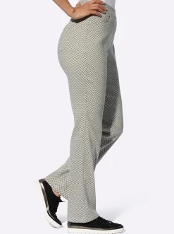 Hosen| Stretch-Hose in knitterarmer Koffer-Qualität khaki-ecru-gemustert