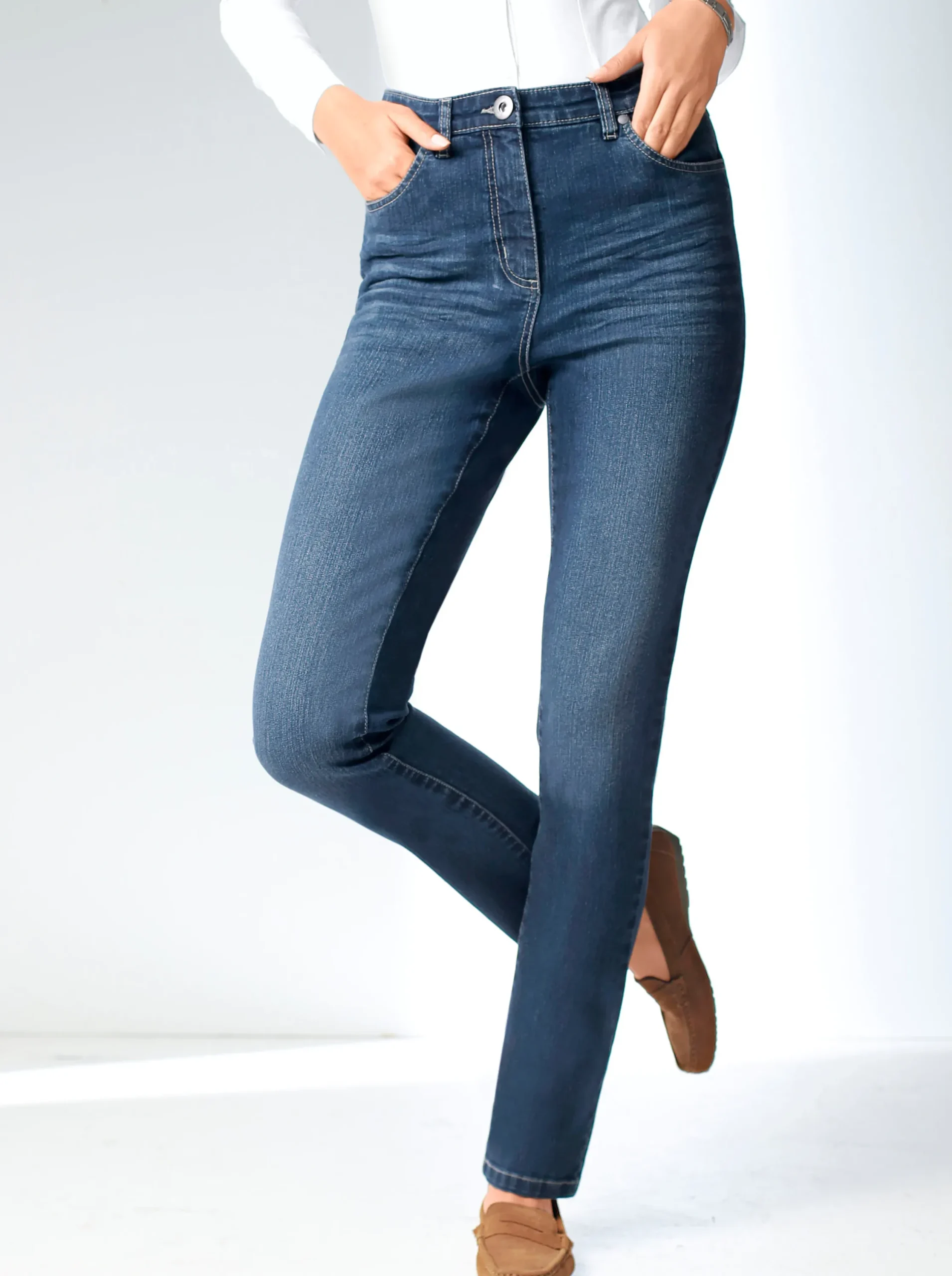 Basics| Stretch-Jeans in Used-Optik darkblue
