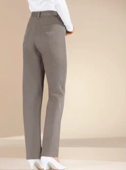 Jeans| Stretch-Jeans mit Glitzersteinchen hinten taupe