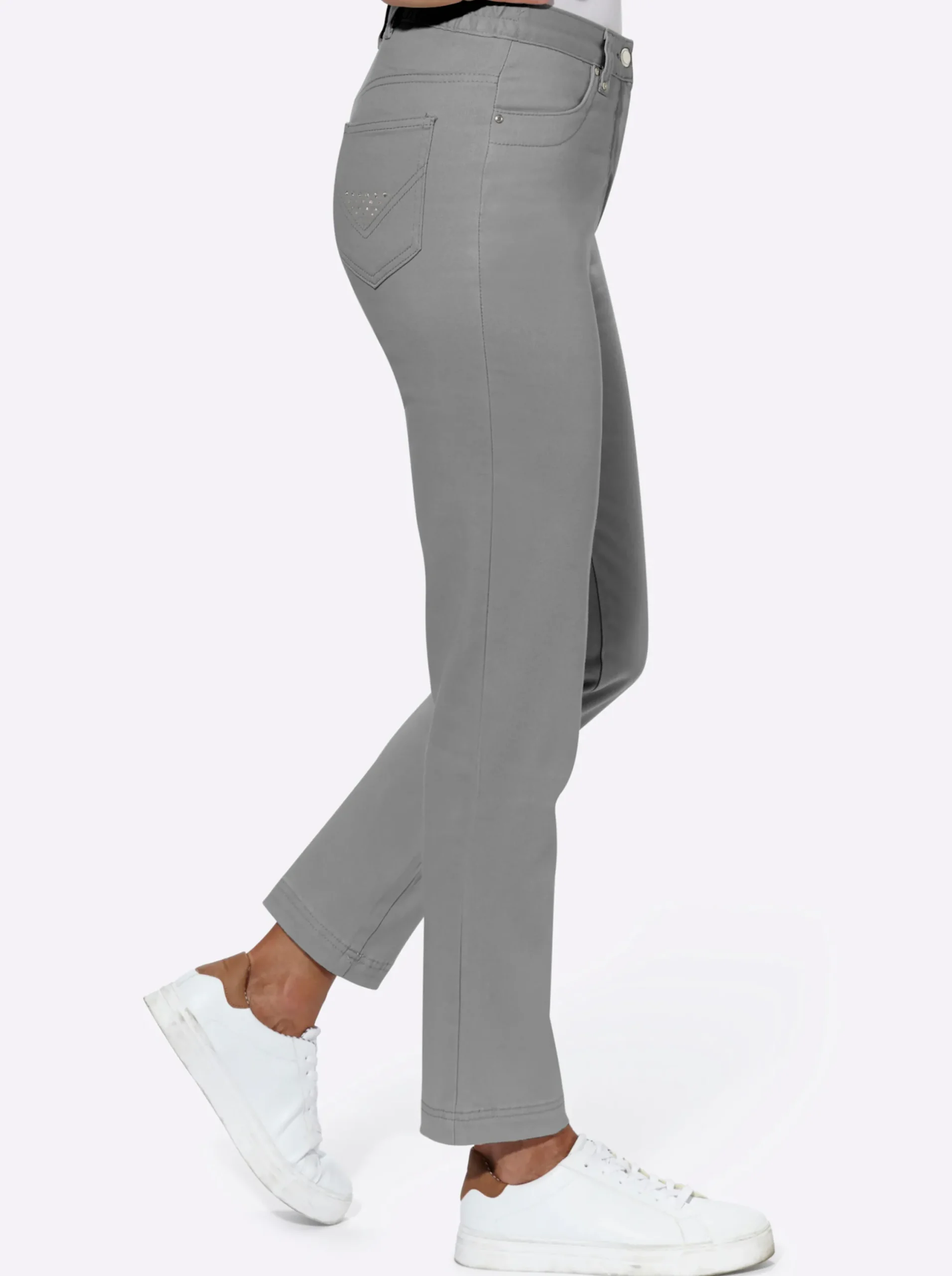 Jeans| Stretch-Jeans mit Glitzersteinchen hinten grau