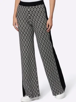 Hosen|heine Strickhose mit Jacquard-Dessin, vorne schwarz-ecru-gemustert