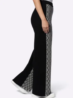Hosen|heine Strickhose mit Jacquard-Dessin, vorne schwarz-ecru-gemustert
