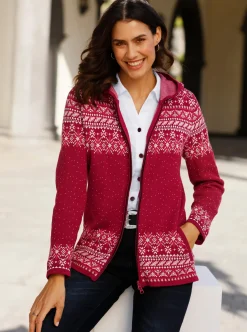 Strickjacken| Strickjacke kirsche-ecru-gemustert