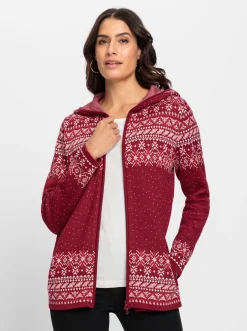 Strickjacken| Strickjacke kirsche-ecru-gemustert