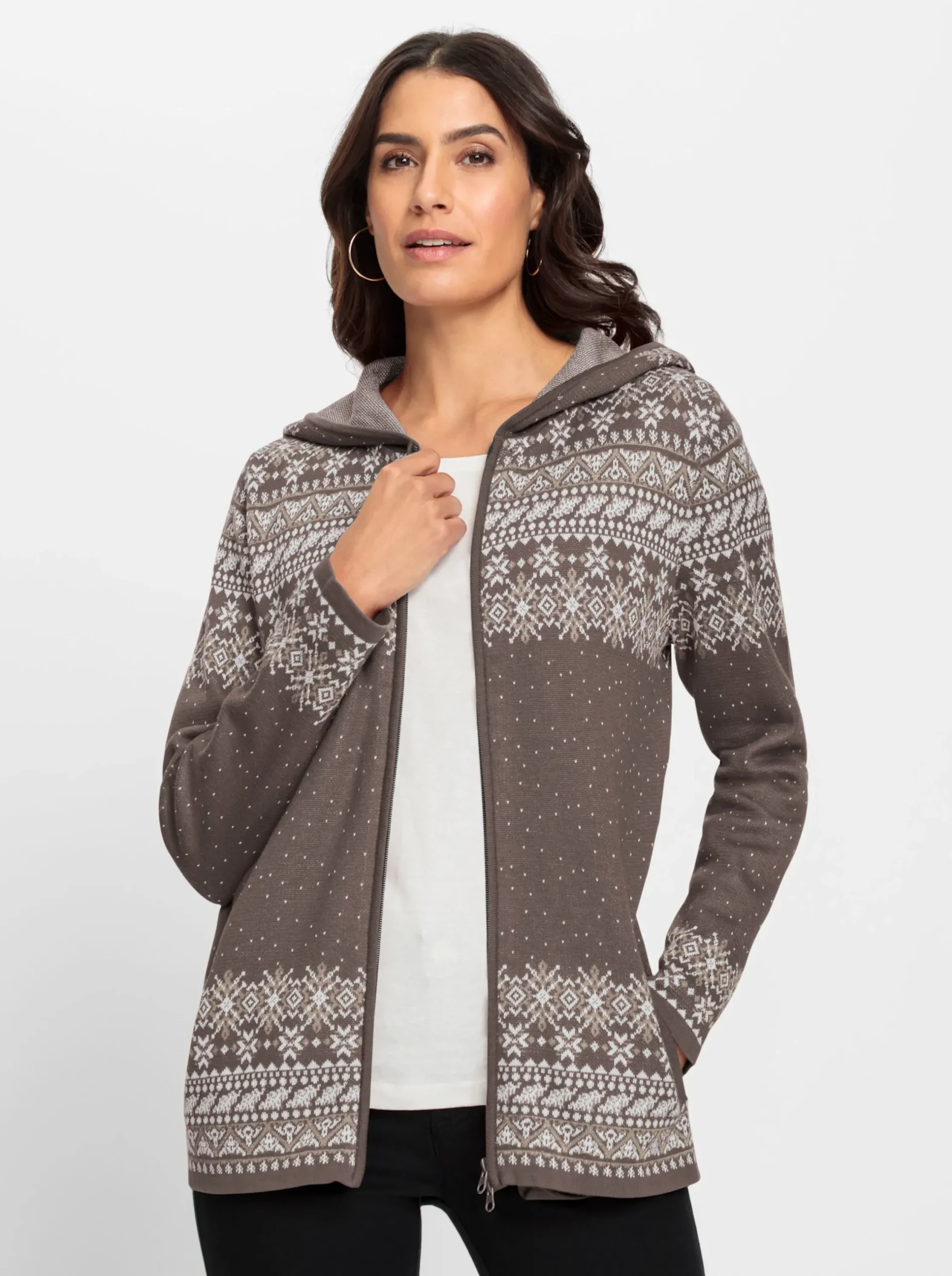 Strickjacken| Strickjacke dunkeltaupe-ecru-gemustert