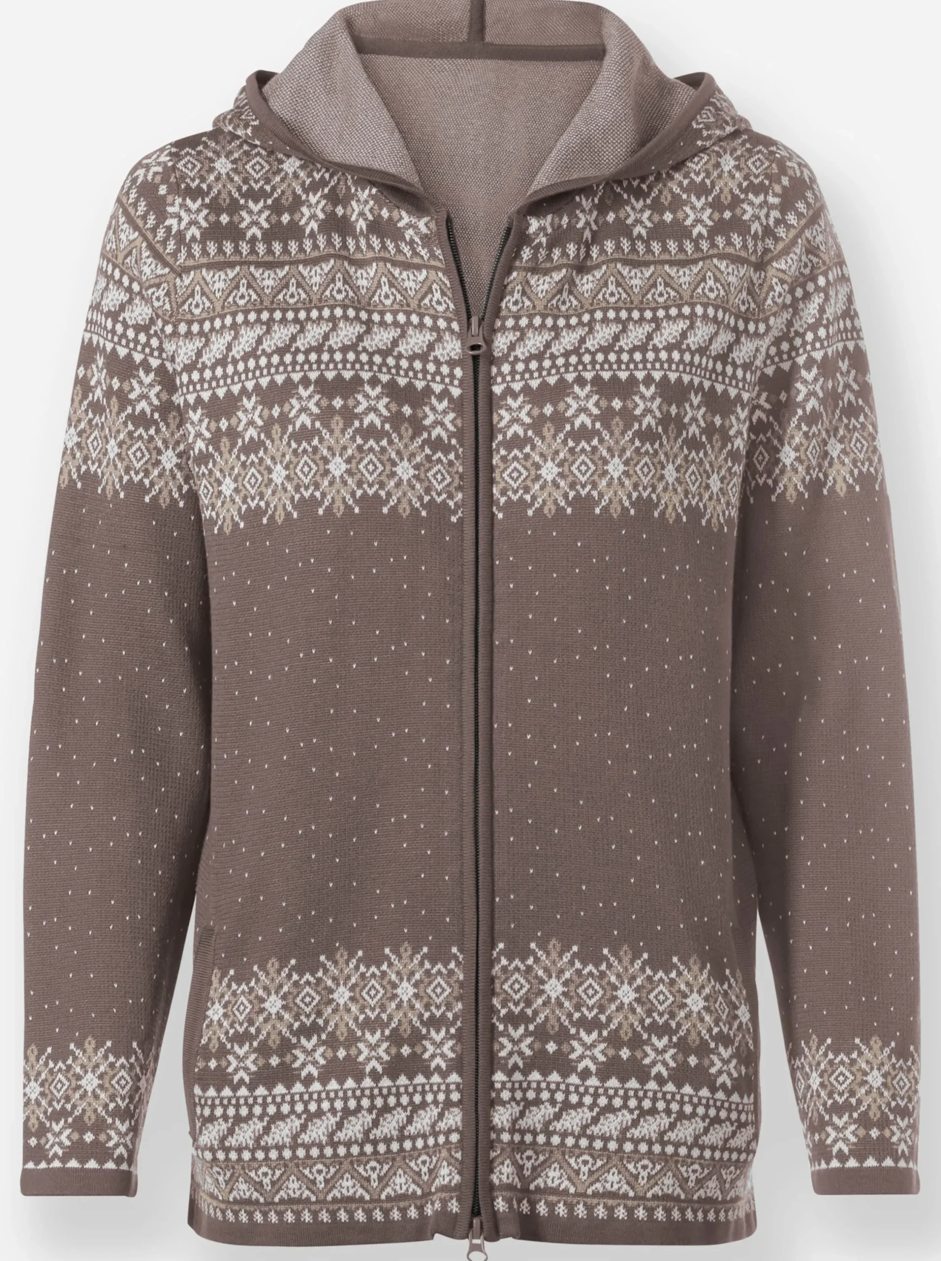 Strickjacken| Strickjacke dunkeltaupe-ecru-gemustert