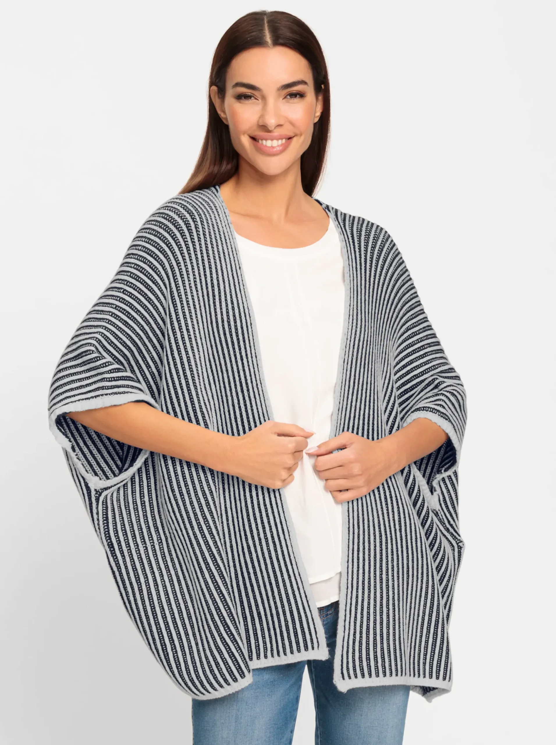Jacken|heine Strickjacke marine-ecru-gestreift
