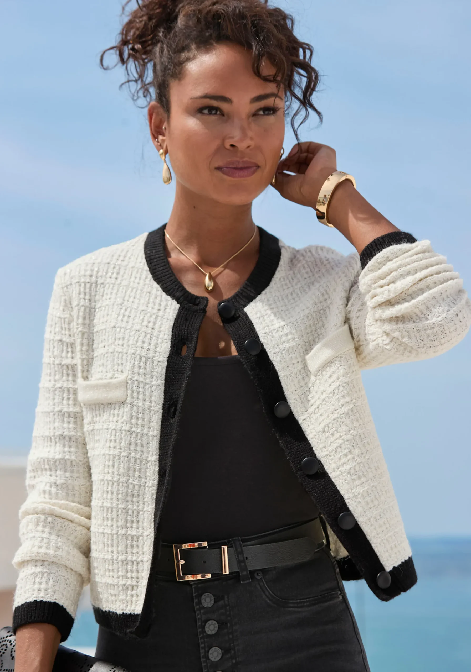 Strickjacken|LASCANA Strickjacke creme-schwarz