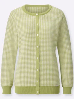 Strickjacken| Strickjacke lindgrün-ecru-kariert