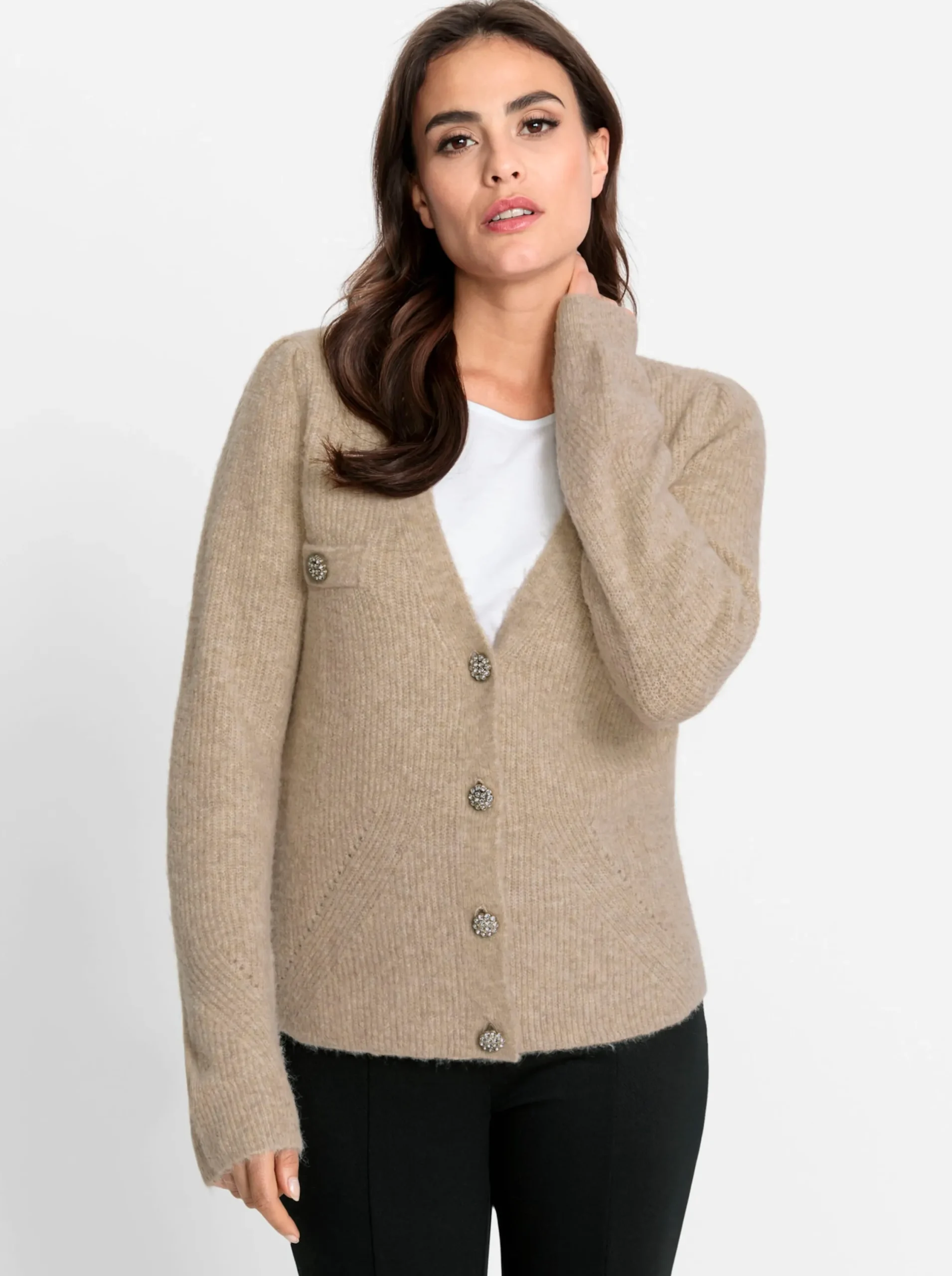 Strickjacken|heine Strickjacke elfenbein-schoko-meliert