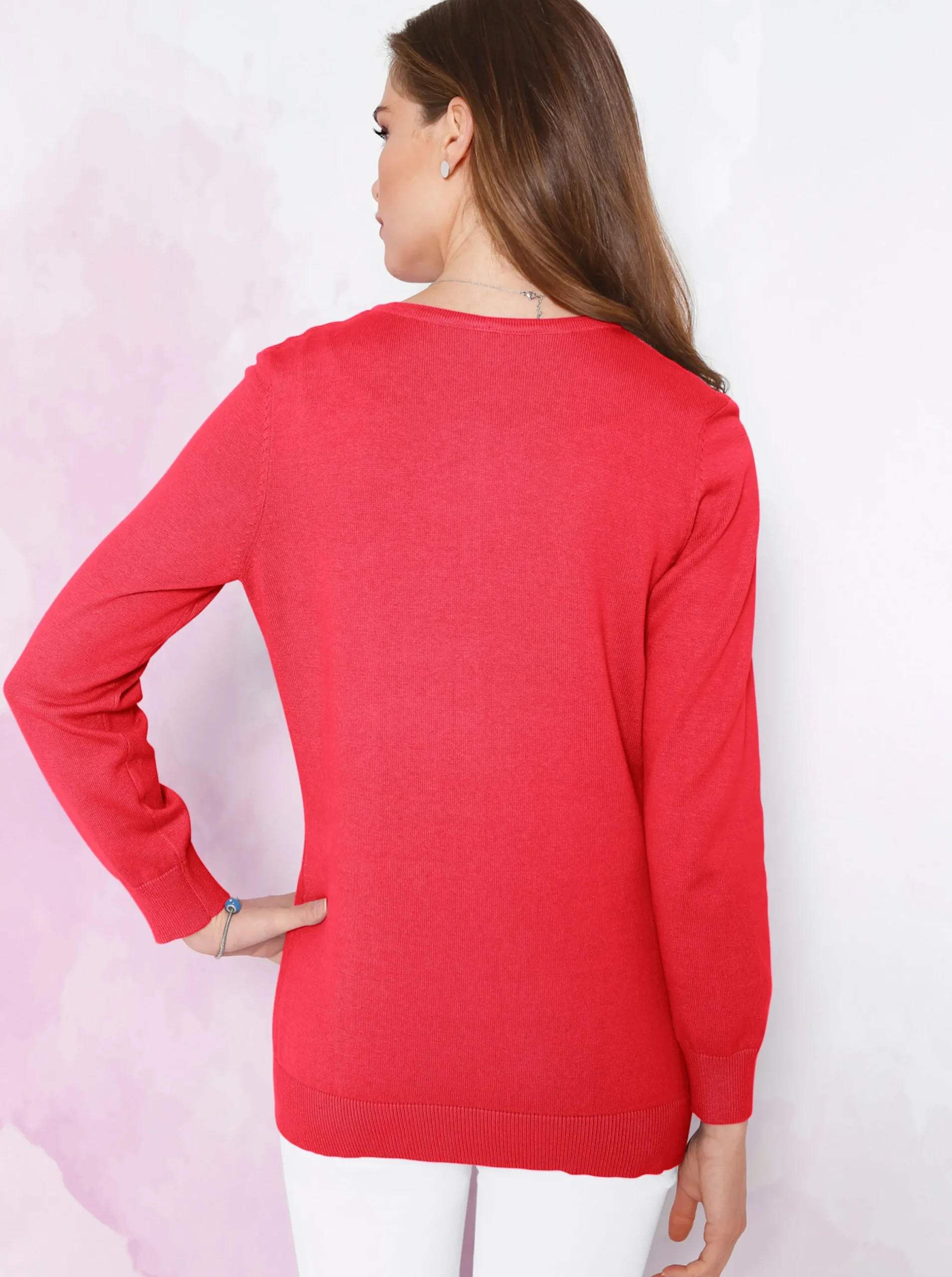 Basics|Strickjacken| Strickjacke aus reiner Baumwolle korallenrot