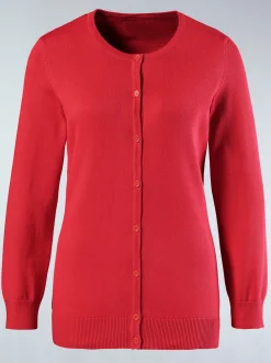Basics|Strickjacken| Strickjacke aus reiner Baumwolle korallenrot