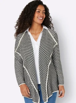 Strickjacken| Strickjacke im Struktur-Strickmuster ecru-schwarz-gemustert