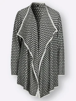 Strickjacken| Strickjacke im Struktur-Strickmuster ecru-schwarz-gemustert