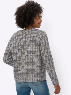 Strickjacken|heine Strickjacke in Blousonform dunkelblau-champagner-gemustert