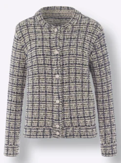 Strickjacken|heine Strickjacke in Blousonform dunkelblau-champagner-gemustert