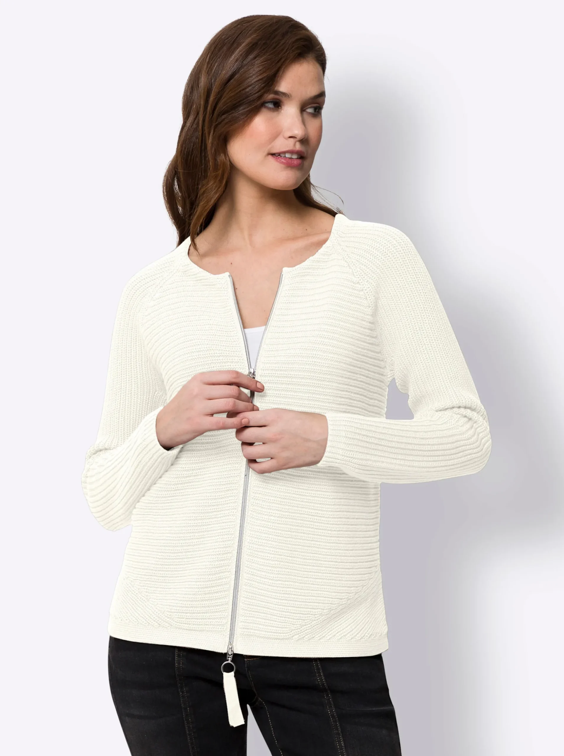 Strickjacken|heine Strickjacke in dezentem Glanz ecru