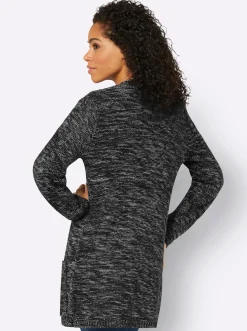 Strickjacken| Strickjacke in Longform, meliert schwarz-meliert