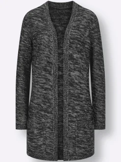 Strickjacken| Strickjacke in Longform, meliert schwarz-meliert