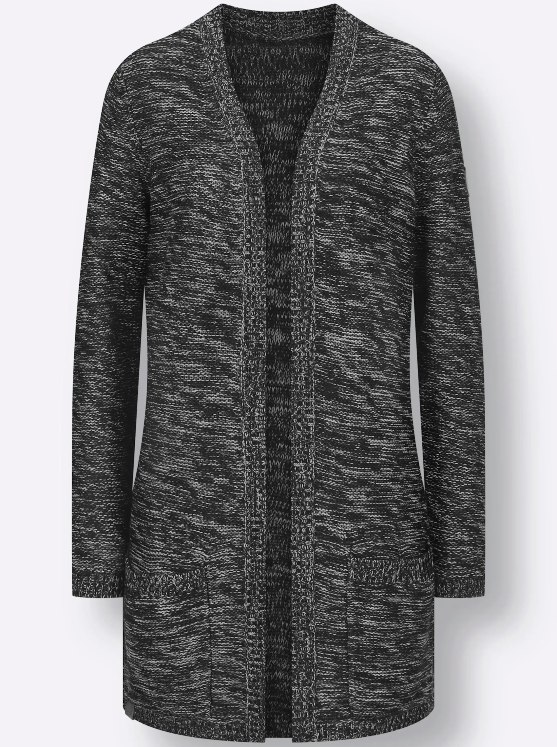 Strickjacken| Strickjacke in Longform, meliert schwarz-meliert