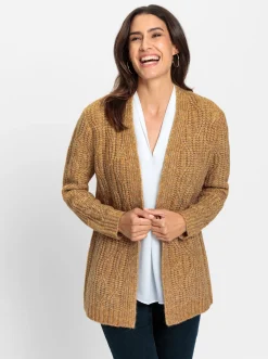 Strickjacken| Strickjacke in offener Longform ocker-meliert