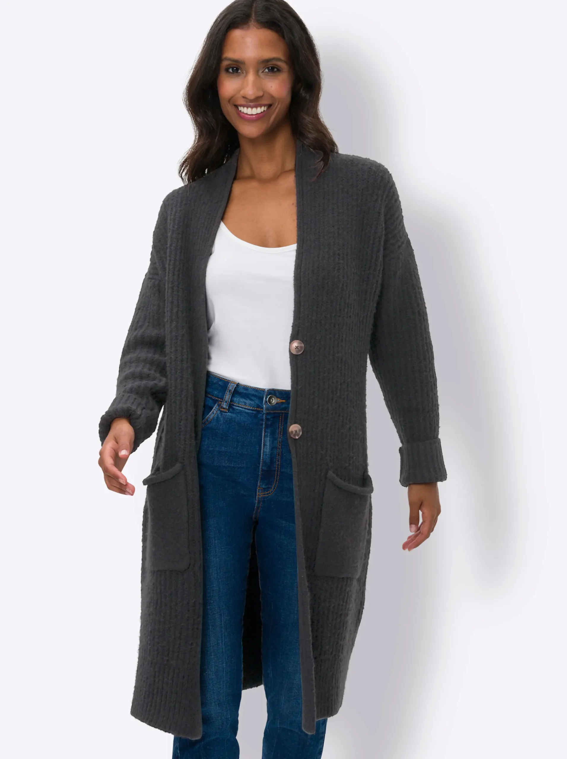 Strickjacken|heine Strickjacke mit aufgesetzten Taschen schwarz