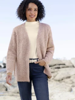 Strickjacken|heine Strickjacke mit Bindegürtel champagner-cognac-meliert
