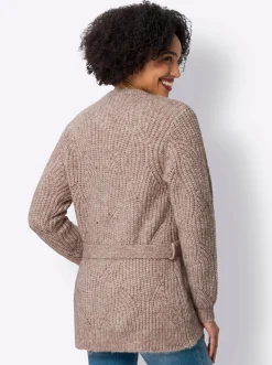 Strickjacken|heine Strickjacke mit Bindegürtel champagner-cognac-meliert