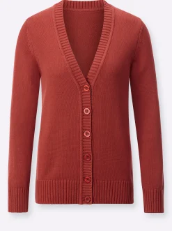 Strickjacken| Strickjacke mit farblich abgestimmten Knöpfen rostrot