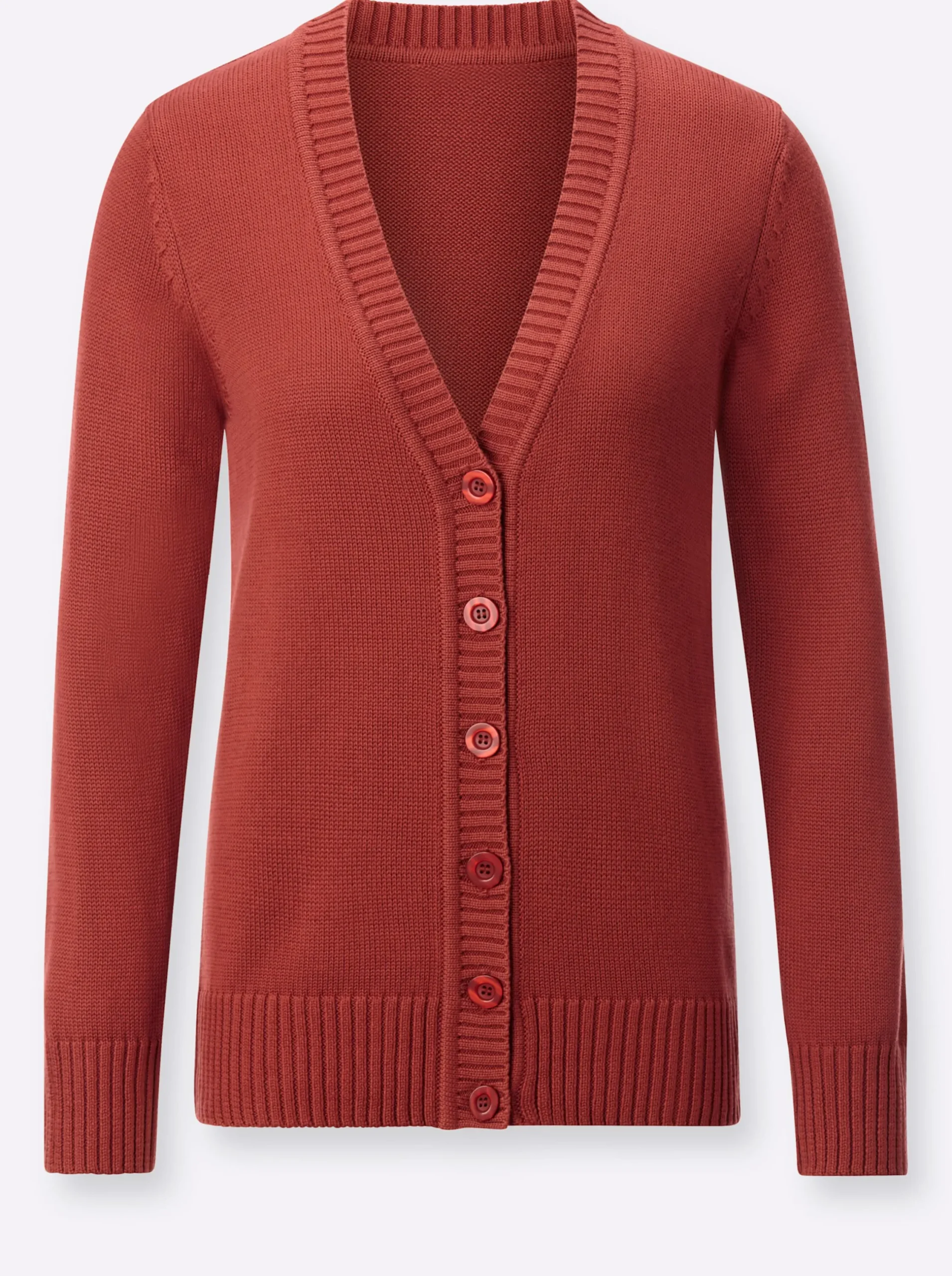 Strickjacken| Strickjacke mit farblich abgestimmten Knöpfen rostrot