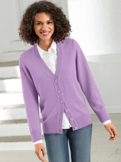 Strickjacken| Strickjacke mit farblich abgestimmten Knöpfen flieder