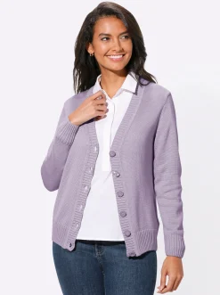 Strickjacken| Strickjacke mit farblich abgestimmten Knöpfen flieder