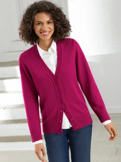 Strickjacken| Strickjacke mit farblich abgestimmten Knöpfen fuchsia
