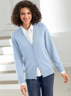 Strickjacken| Strickjacke mit farblich abgestimmten Knöpfen eisblau