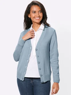 Strickjacken| Strickjacke mit farblich abgestimmten Knöpfen eisblau