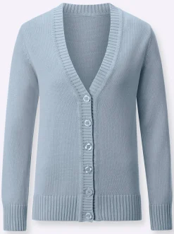 Strickjacken| Strickjacke mit farblich abgestimmten Knöpfen eisblau