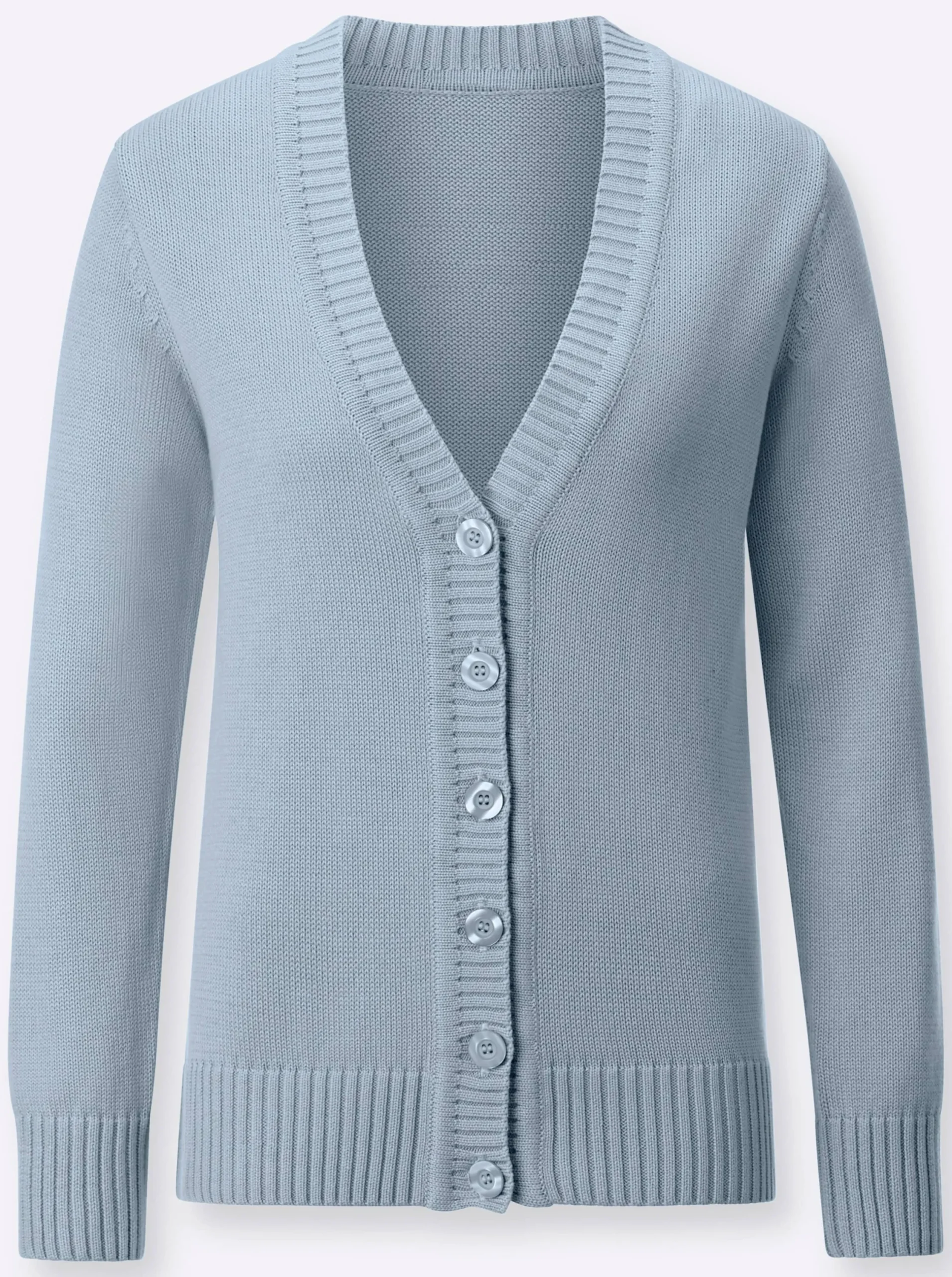 Strickjacken| Strickjacke mit farblich abgestimmten Knöpfen eisblau