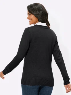 Strickjacken| Strickjacke mit farblich abgestimmten Knöpfen schwarz