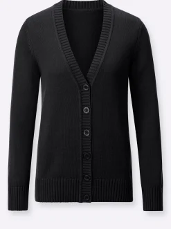 Strickjacken| Strickjacke mit farblich abgestimmten Knöpfen schwarz