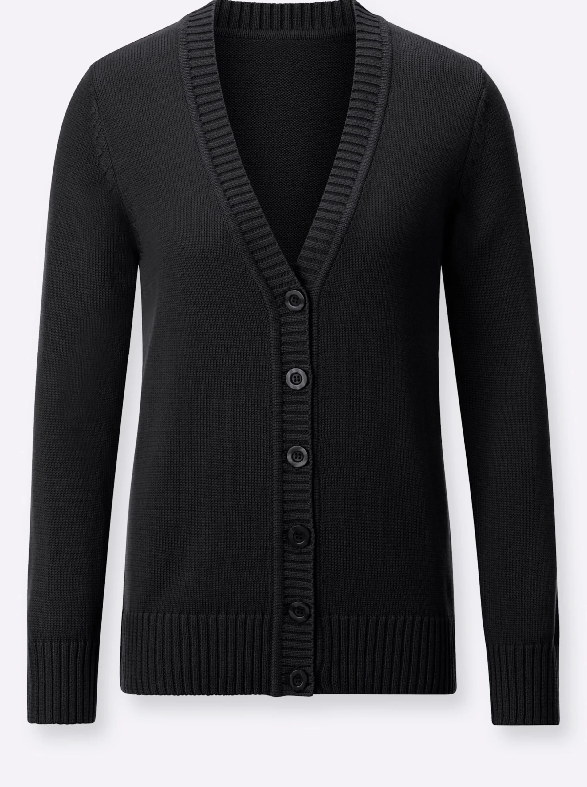 Strickjacken| Strickjacke mit farblich abgestimmten Knöpfen schwarz