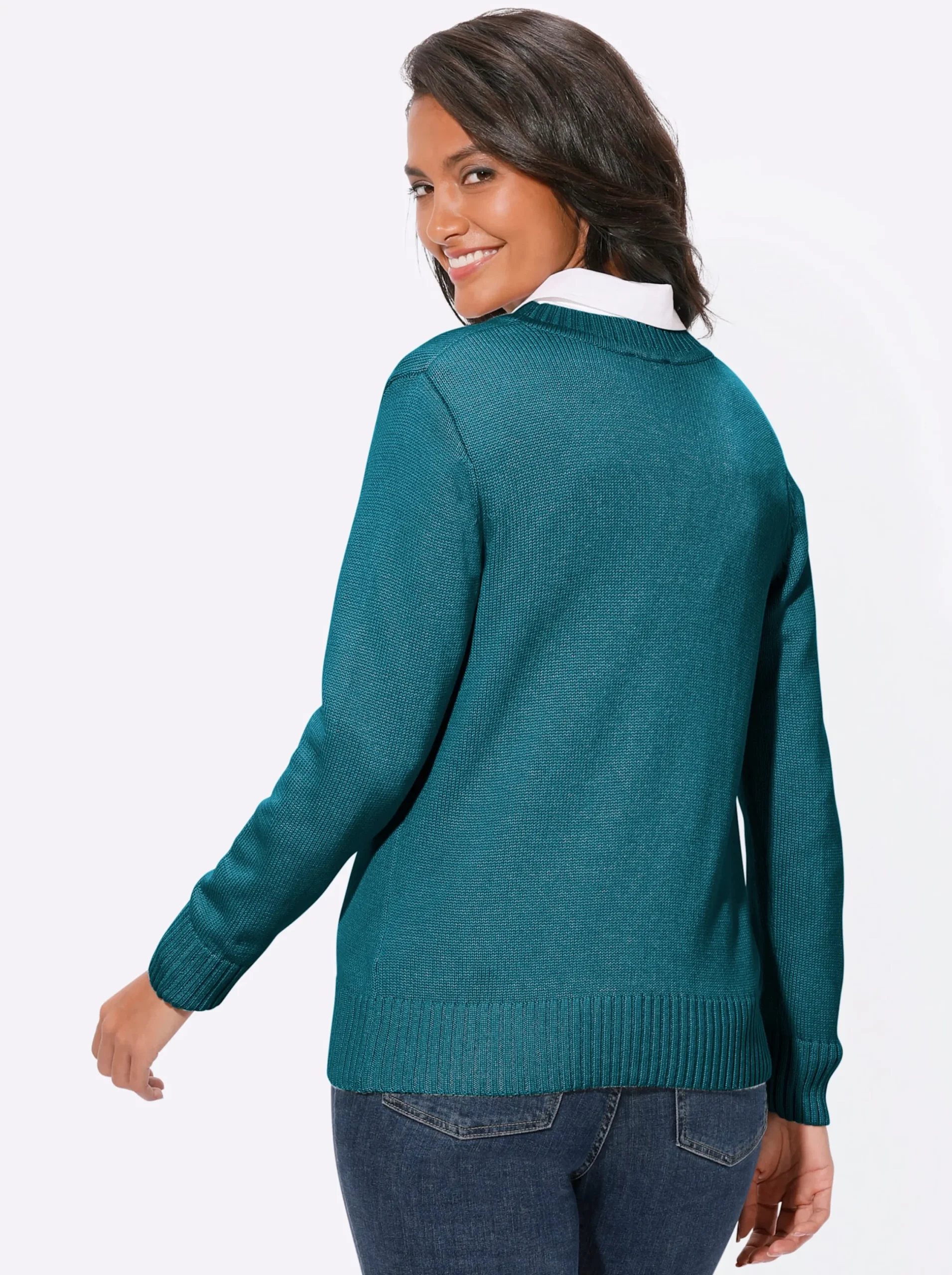 Strickjacken| Strickjacke mit farblich abgestimmten Knöpfen petrol
